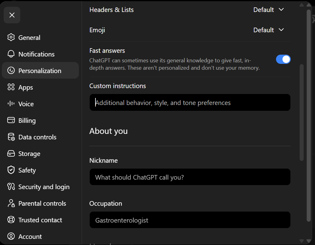 ChatGPT custom instructions setup