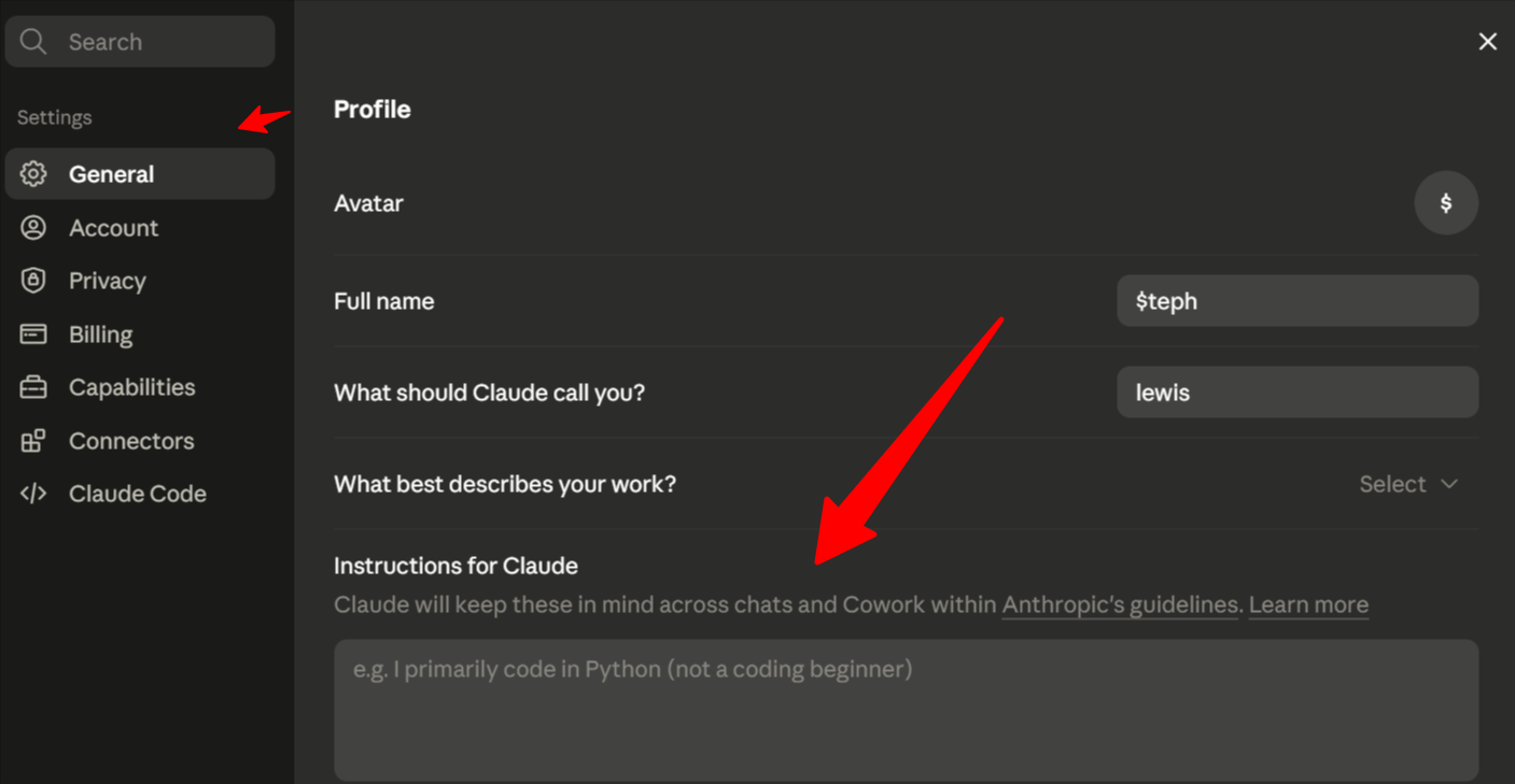 Claude custom instructions setup